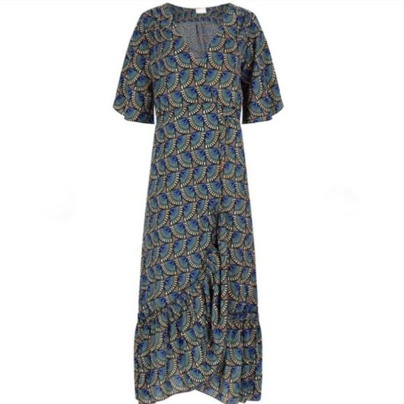 Silk & Salt Journey Maxi Wrap Dress in African Peacock NWT Flowy V Neck Print - Picture 2 of 6